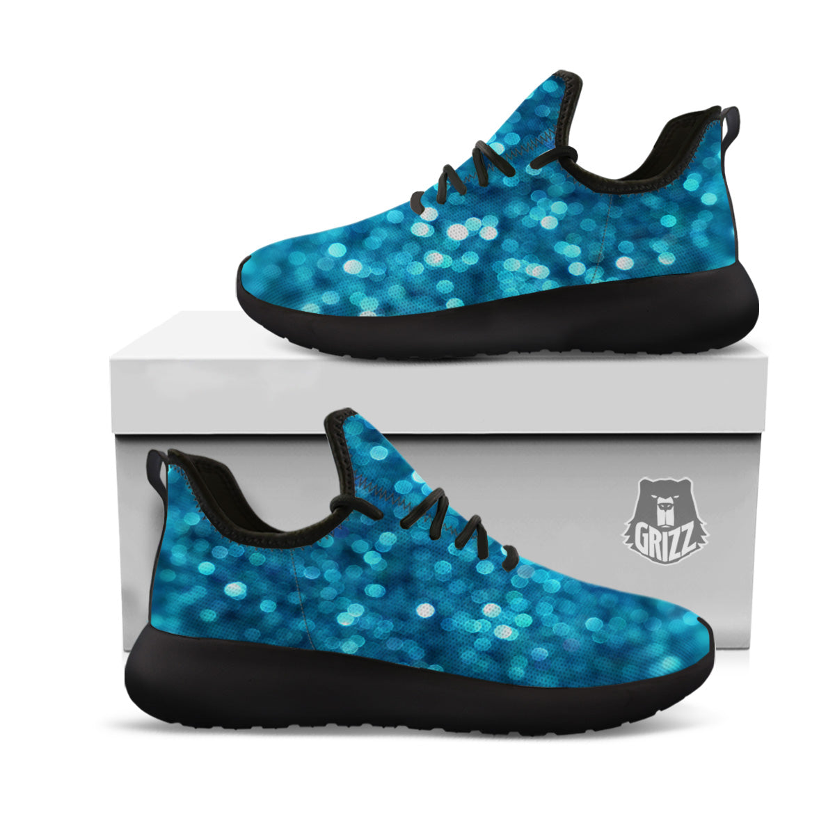 Light Blue Sparkle Print Black Athletic Shoes-grizzshop