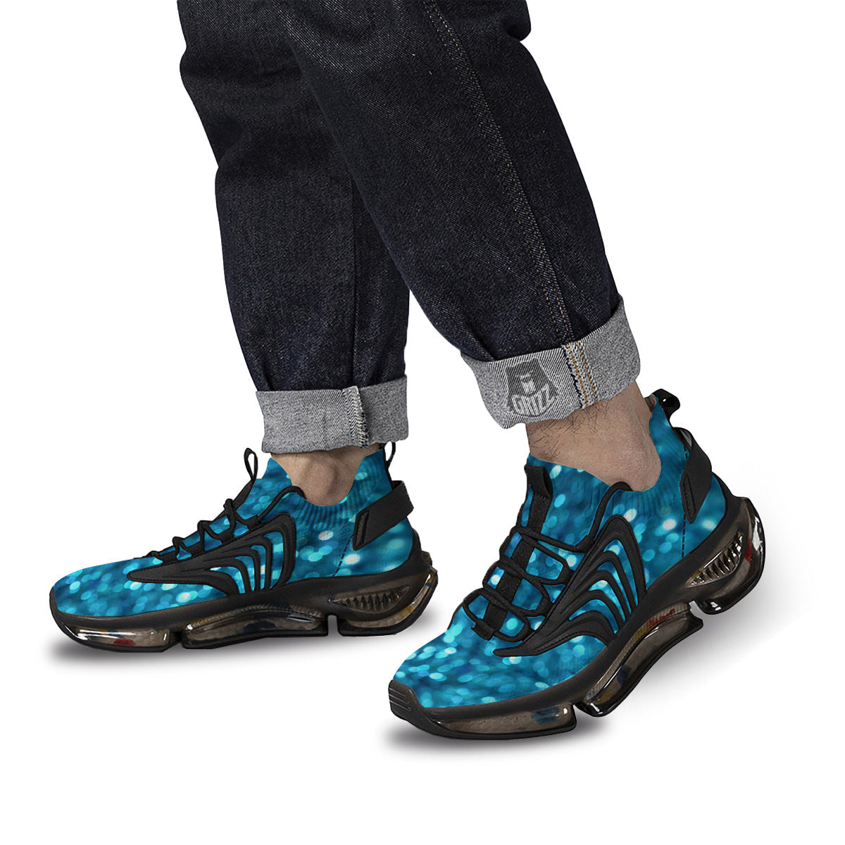 Light Blue Sparkle Print Black Gym Shoes-grizzshop