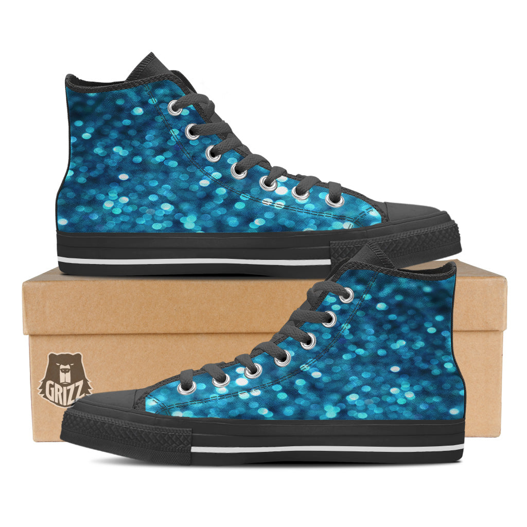 Light Blue Sparkle Print Black High Top Shoes-grizzshop