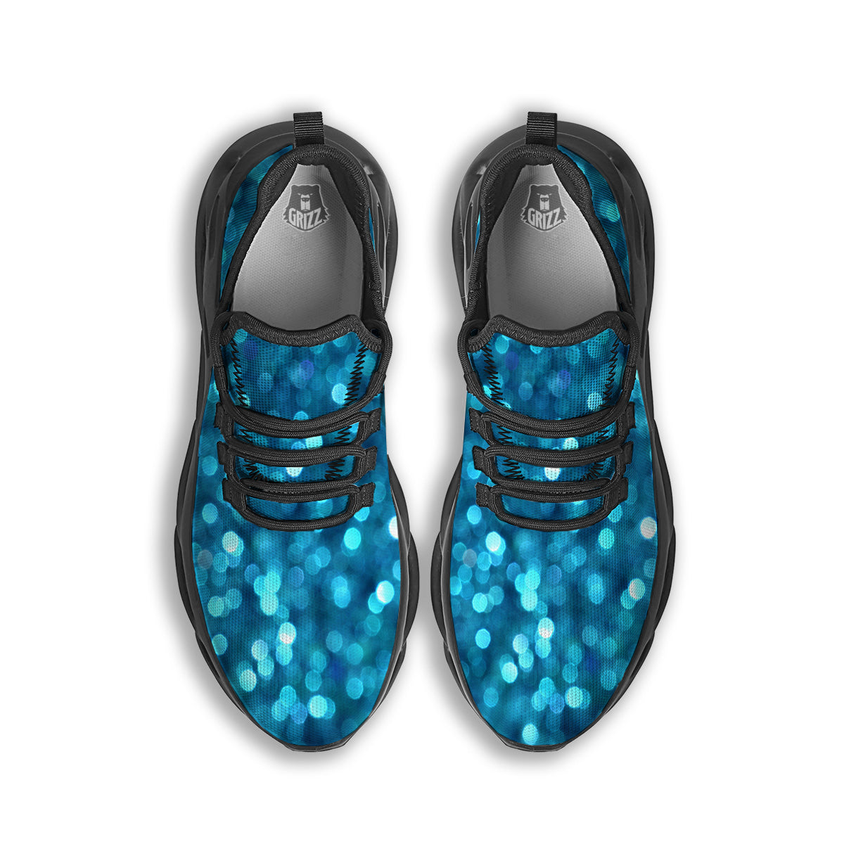 Light Blue Sparkle Print Black Running Shoes-grizzshop