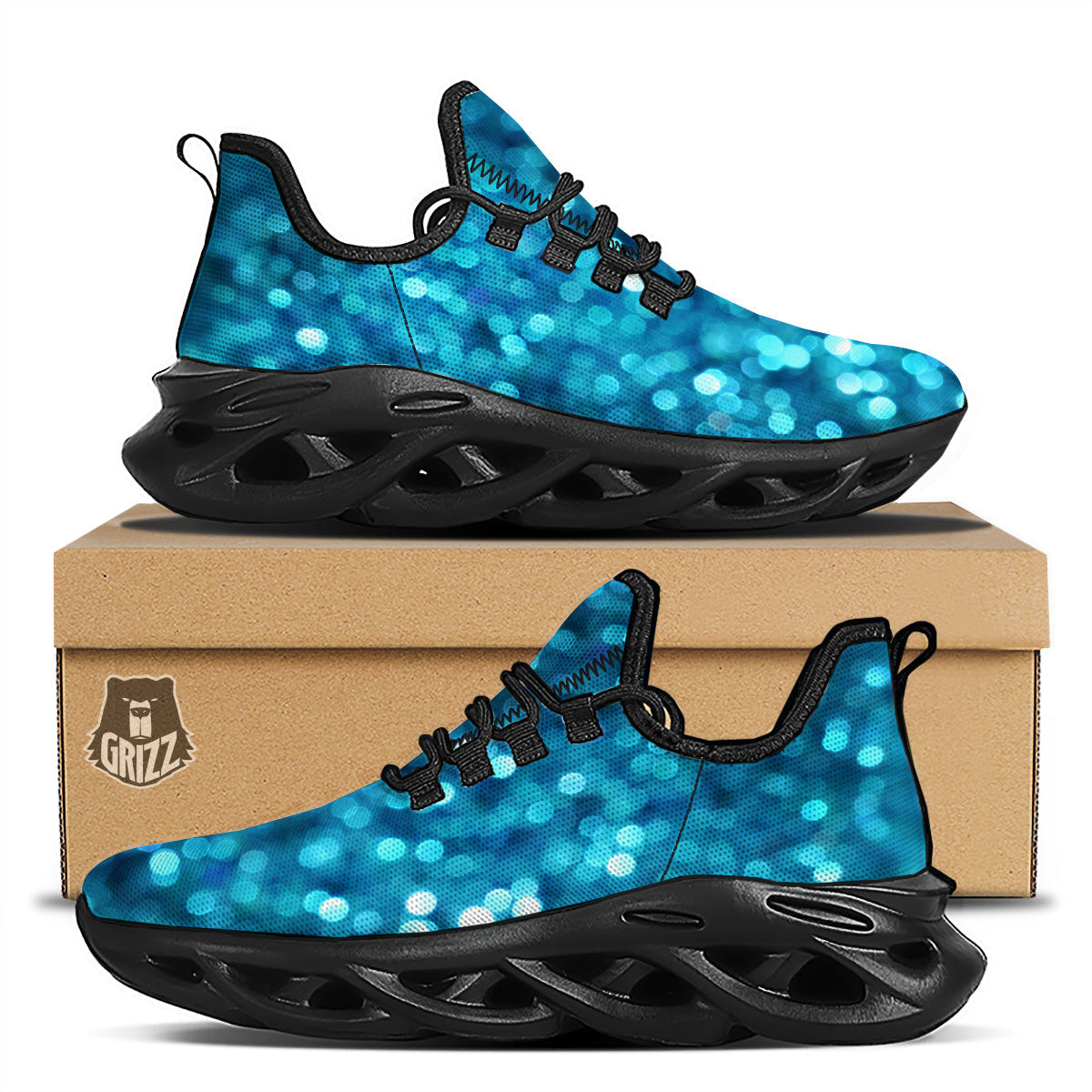 Light Blue Sparkle Print Black Running Shoes-grizzshop