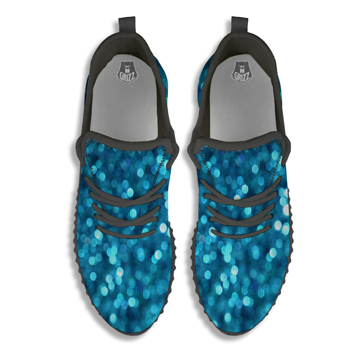 Light Blue Sparkle Print Black Walking Shoes-grizzshop