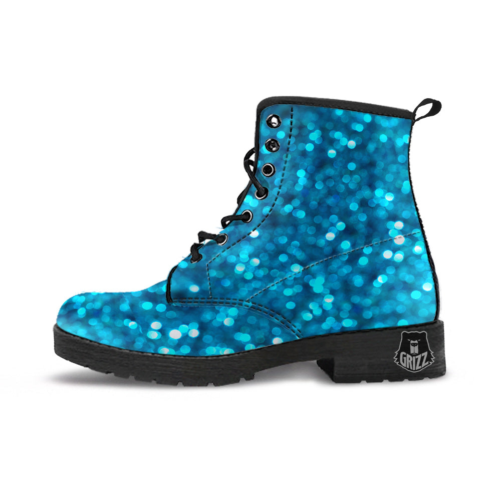 Light Blue Sparkle Print Leather Boots-grizzshop