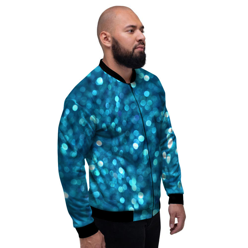 Light Blue Sparkle Print Men's Bomber Jacket-grizzshop