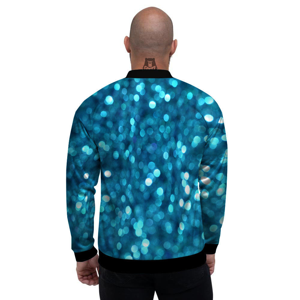 Light Blue Sparkle Print Men's Bomber Jacket-grizzshop