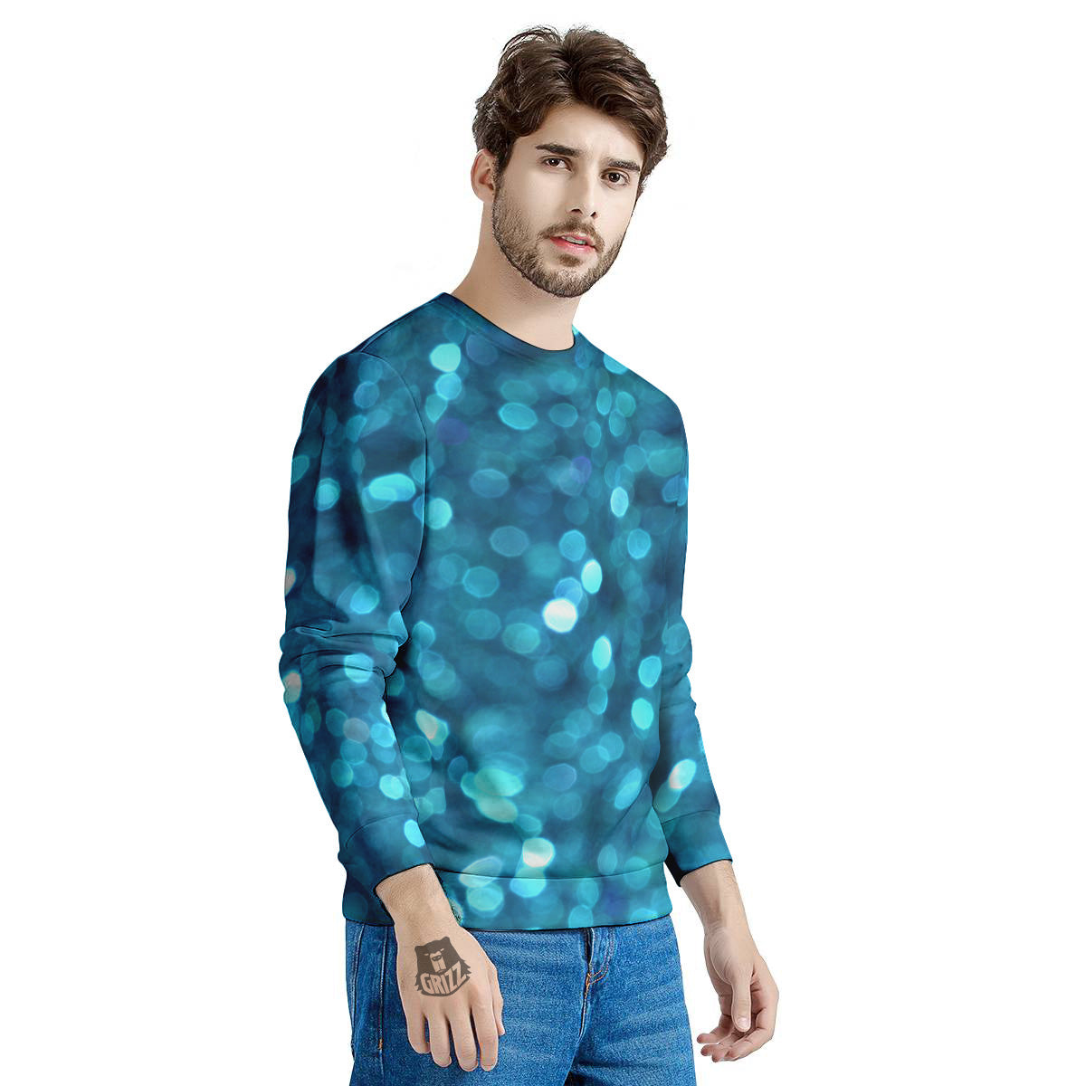Light Blue Sparkle Print Men's Sweatshirt-grizzshop