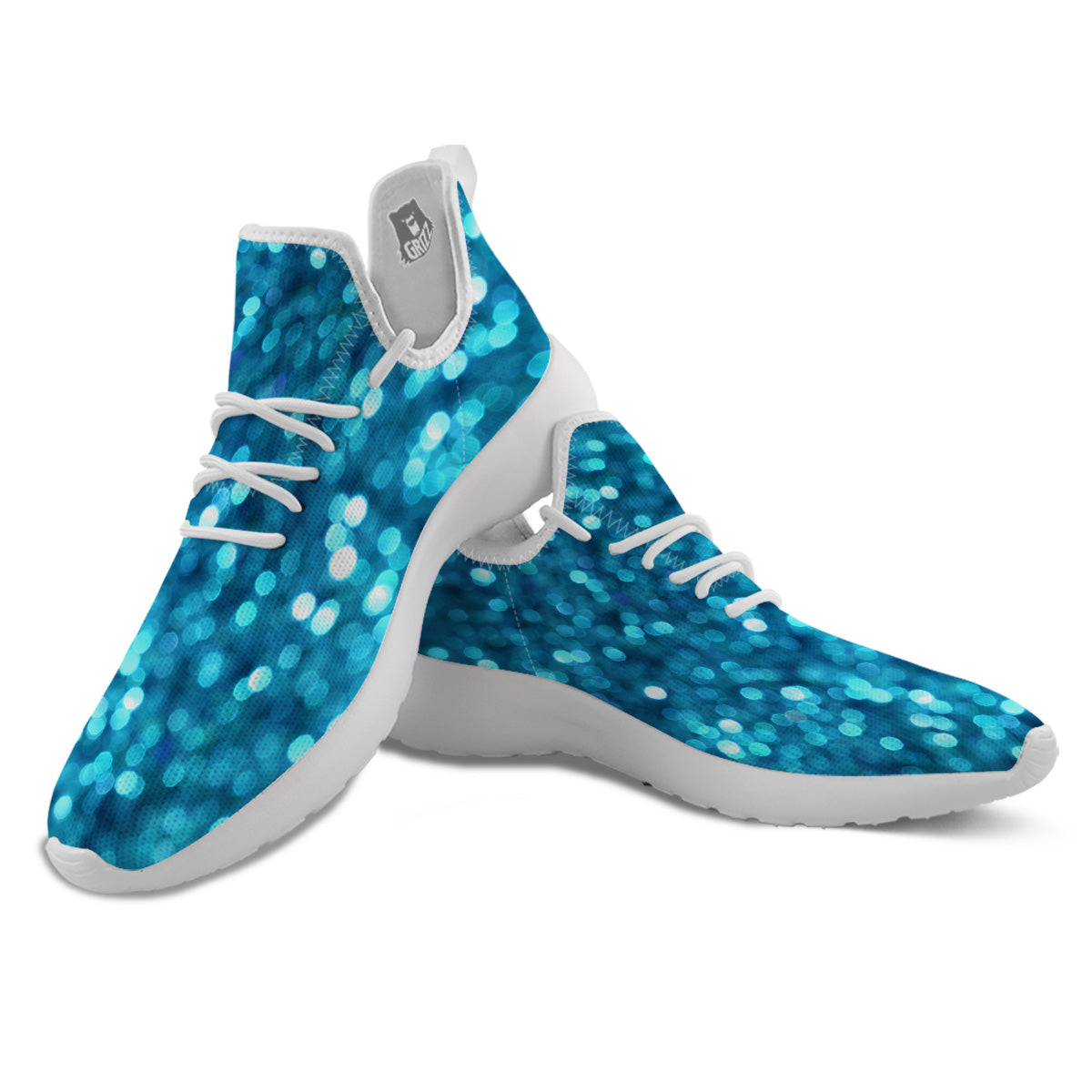 Light Blue Sparkle Print White Athletic Shoes-grizzshop