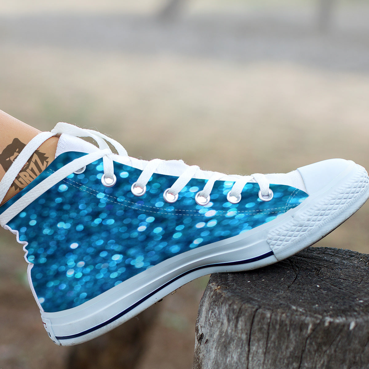 Light Blue Sparkle Print White High Top Shoes-grizzshop