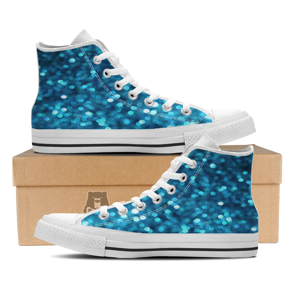 Light Blue Sparkle Print White High Top Shoes-grizzshop