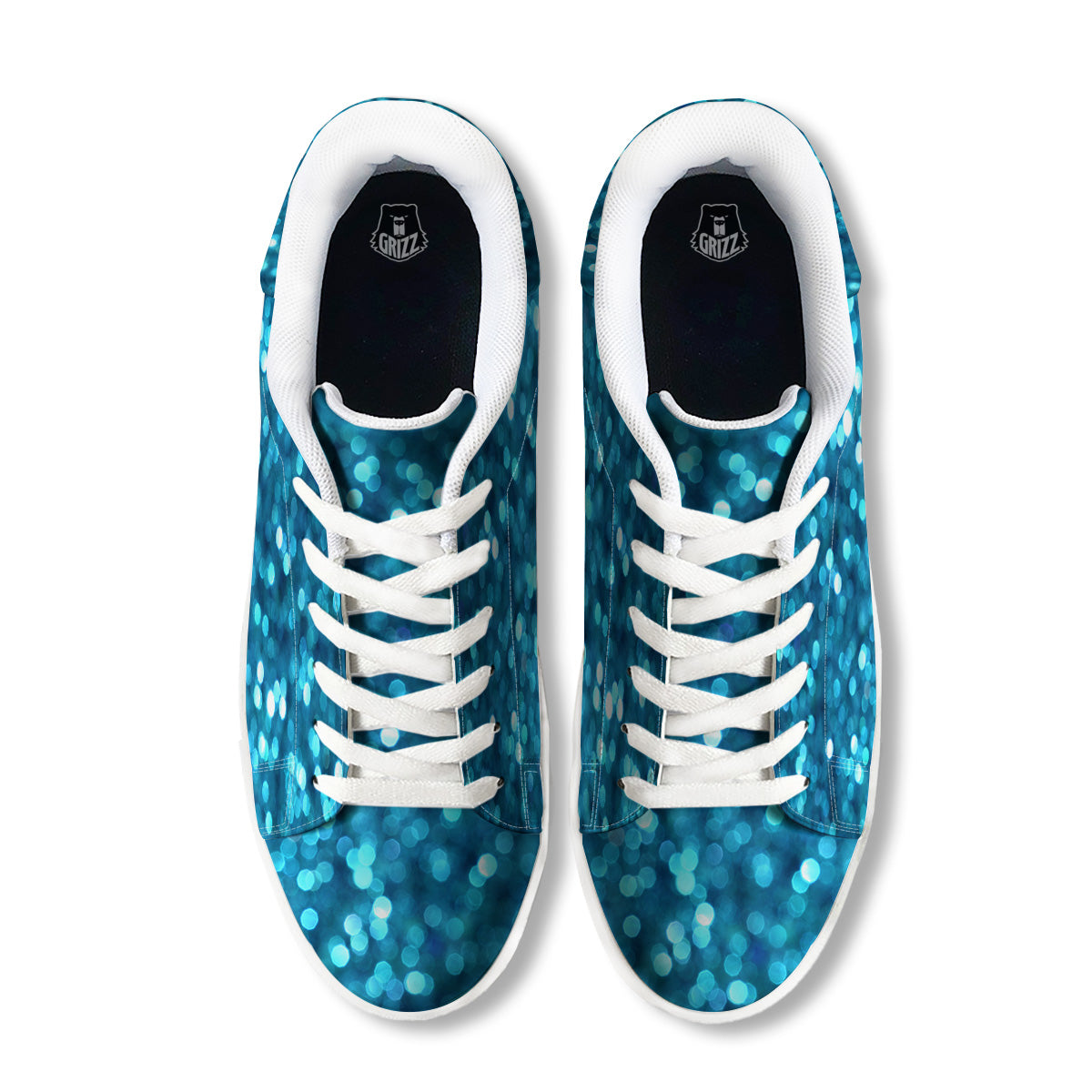 Light Blue Sparkle Print White Low Top Sneakers-grizzshop