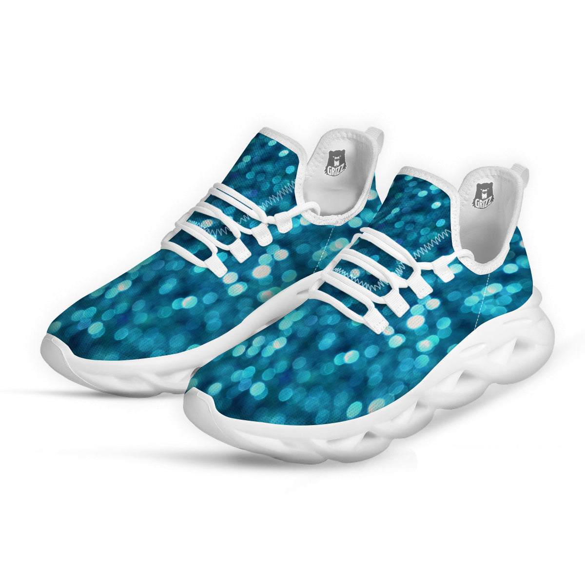 Light Blue Sparkle Print White Running Shoes-grizzshop
