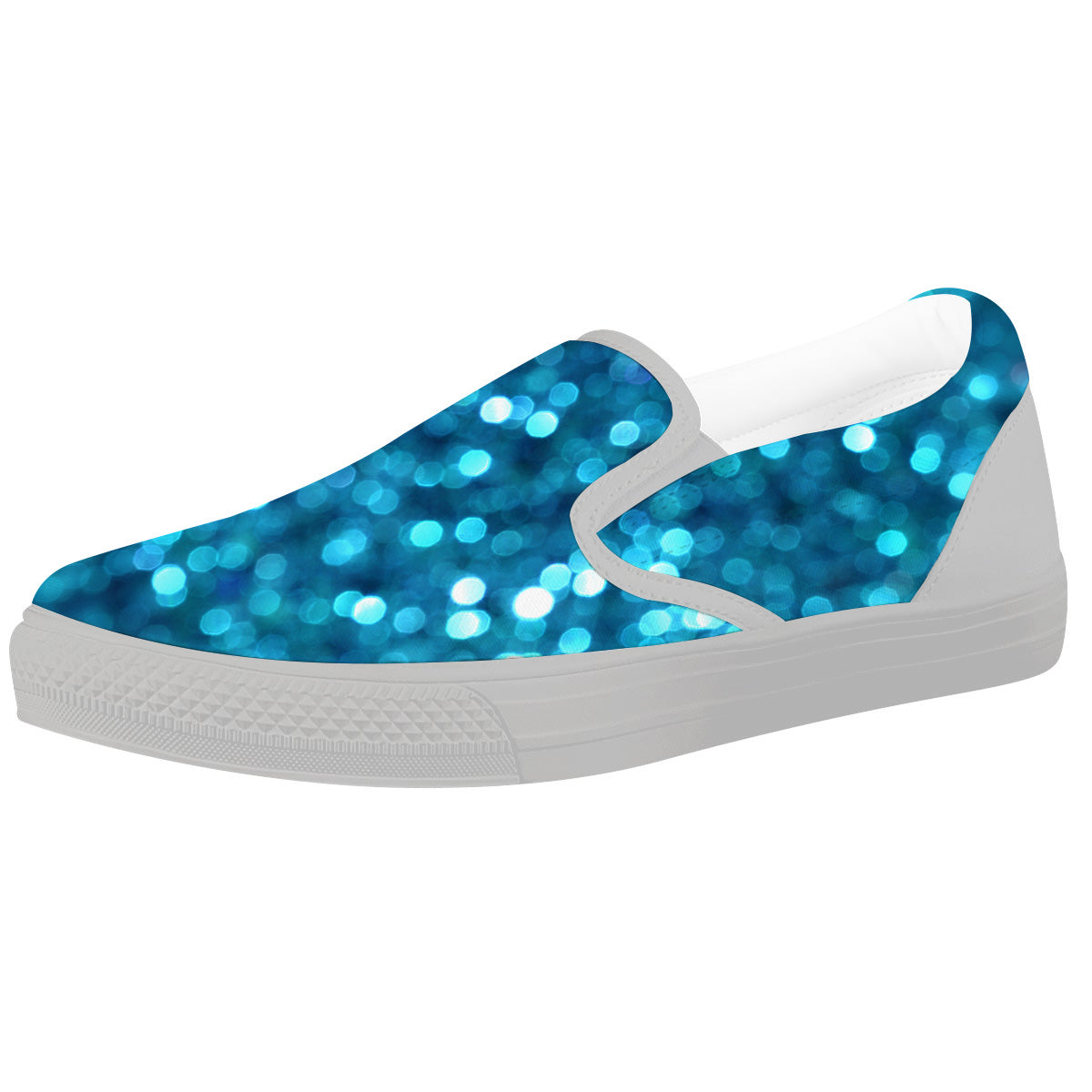 Light Blue Sparkle Print White Slip On Shoes-grizzshop