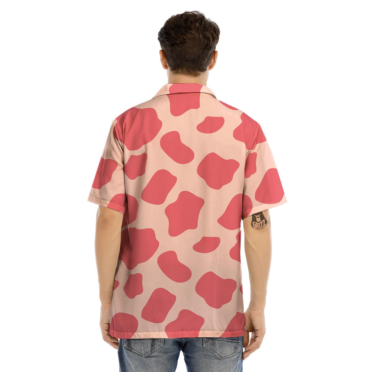 Light Pink Cow Print Men’s Hawaiian Shirt-grizzshop