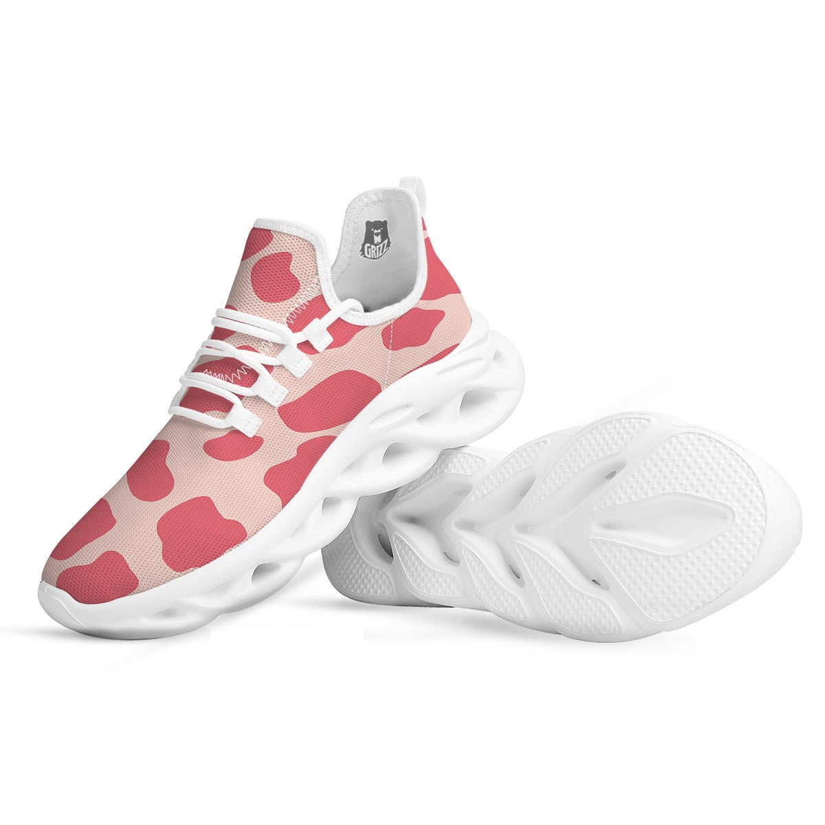 Light Pink Cow Print White Running Shoes-grizzshop