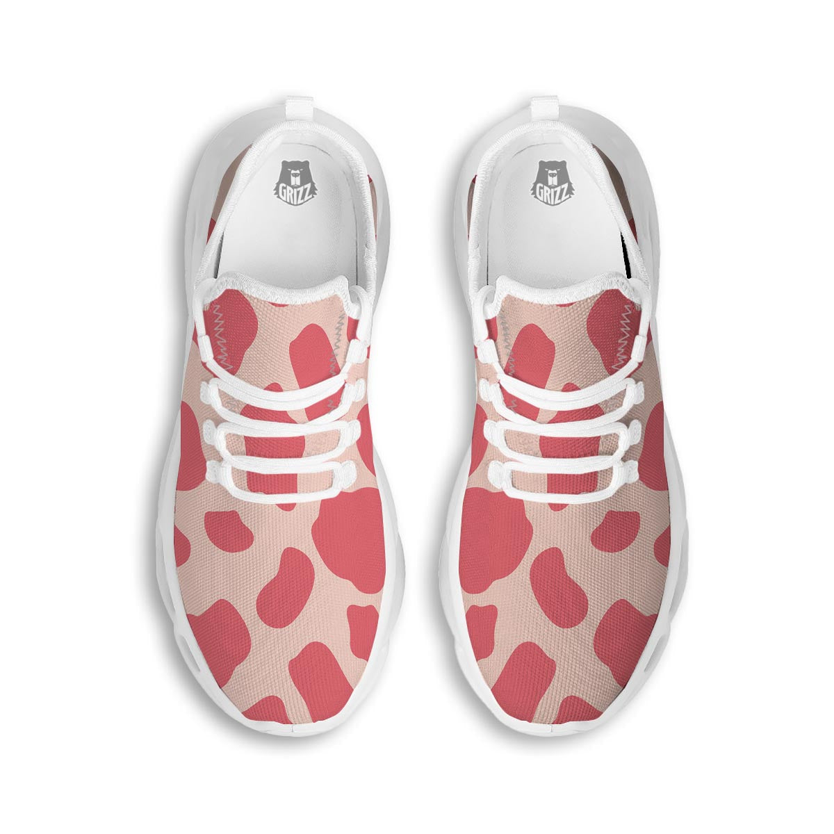 Light Pink Cow Print White Running Shoes-grizzshop