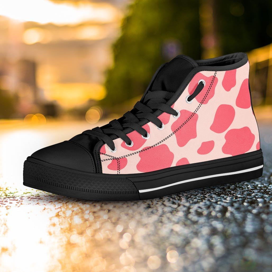Light Pink Cow Print Women's High Top Shoes-grizzshop