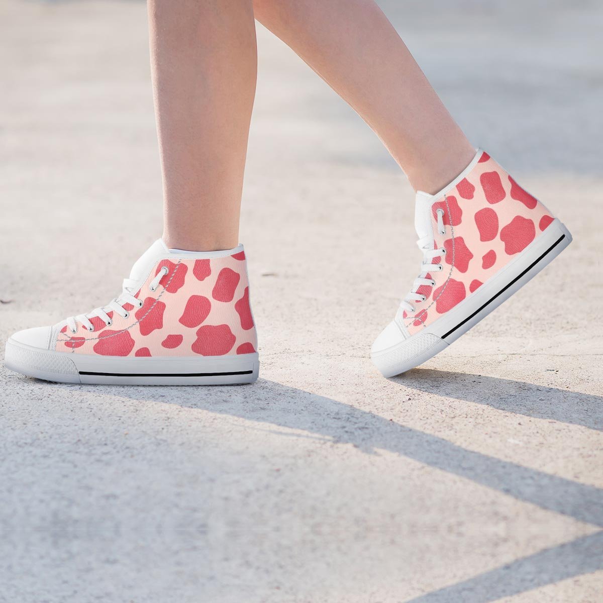 Light Pink Cow Print Women's High Top Shoes-grizzshop