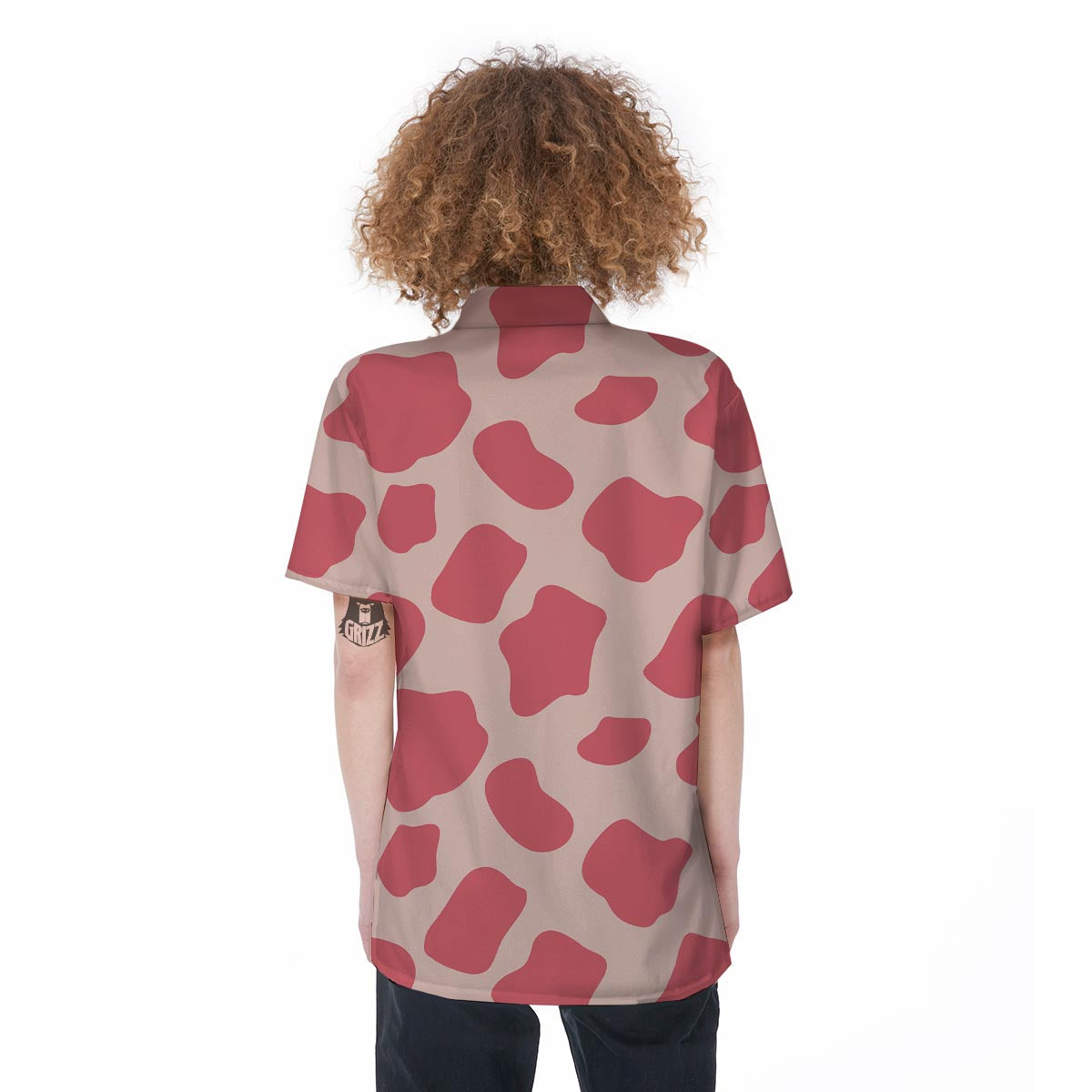 Light Pink Cow Print Women's Short Sleeve Shirts-grizzshop
