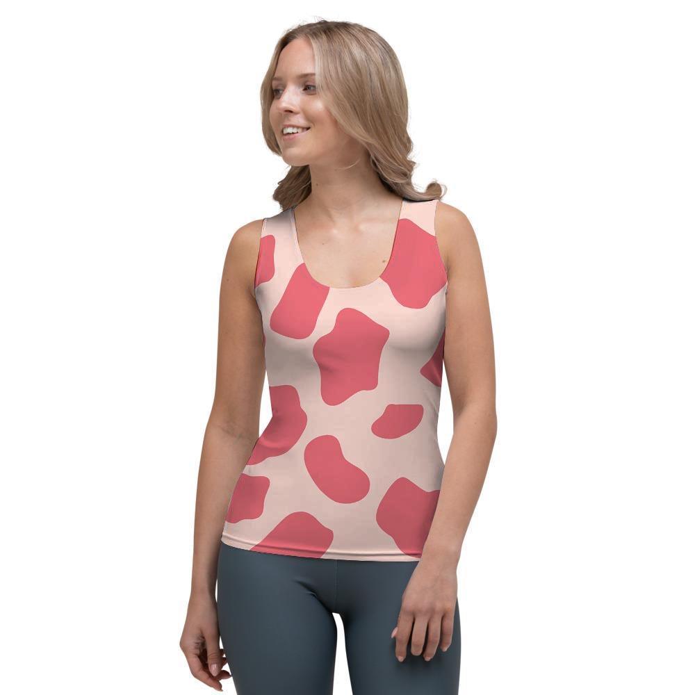 Light Pink Cow Print Women's Tank Top-grizzshop