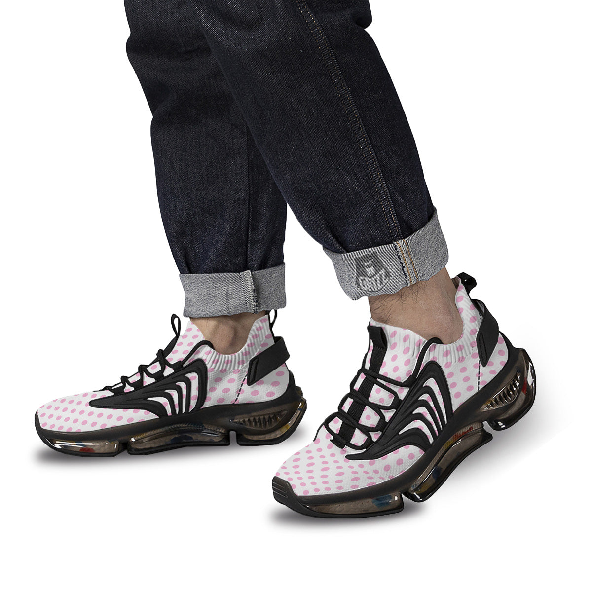 Light Pink Dots And White Print Pattern Black Gym Shoes-grizzshop
