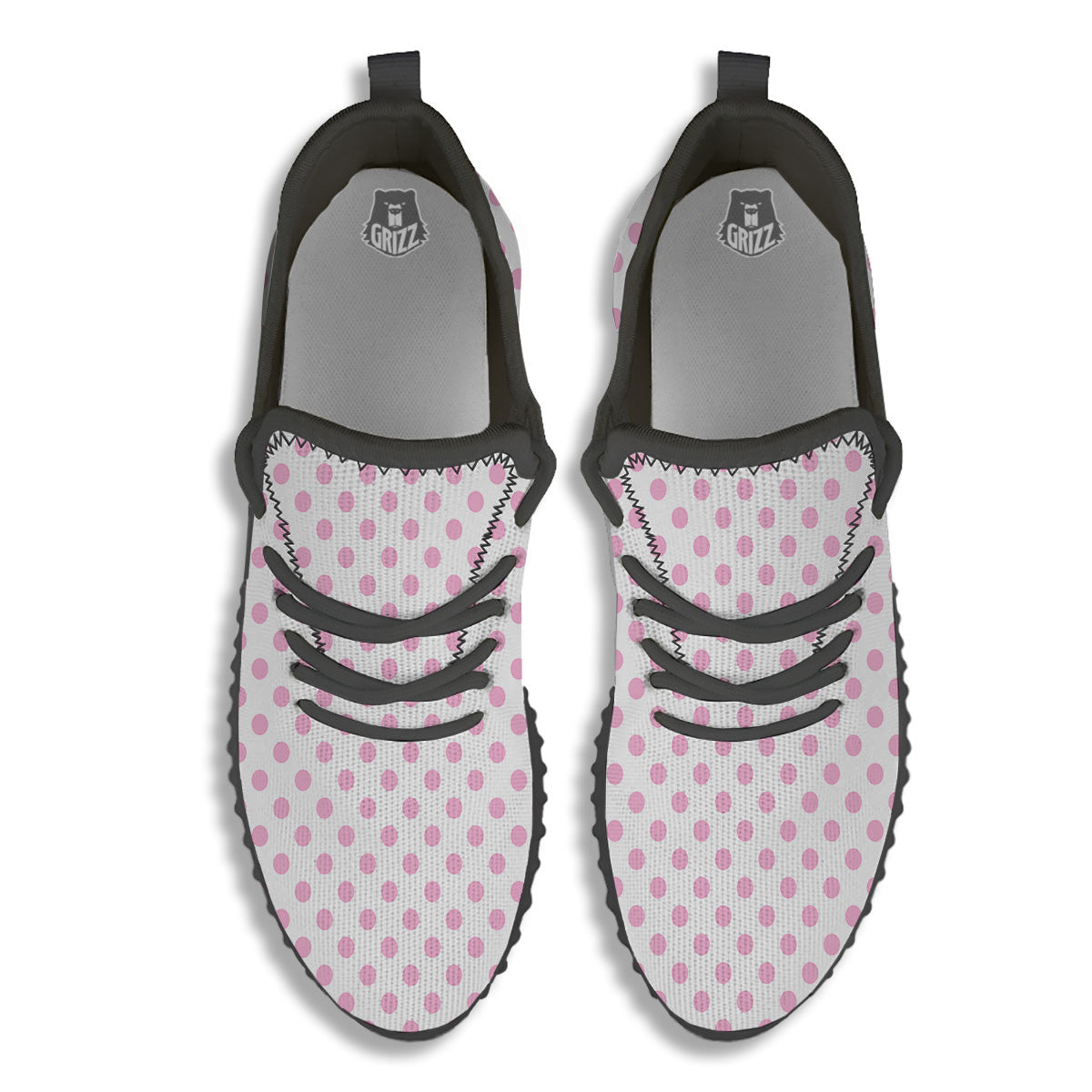 Light Pink Dots And White Print Pattern Black Walking Shoes-grizzshop