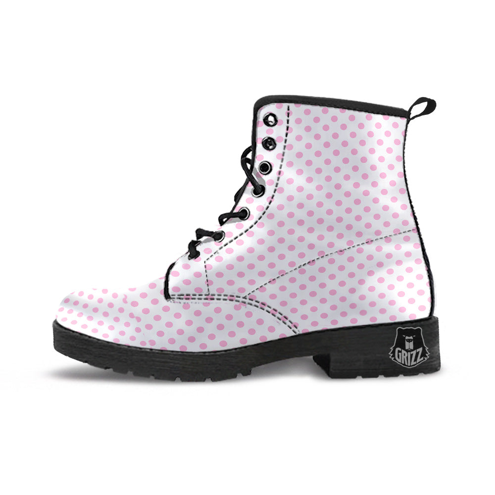 Light Pink Dots And White Print Pattern Leather Boots-grizzshop