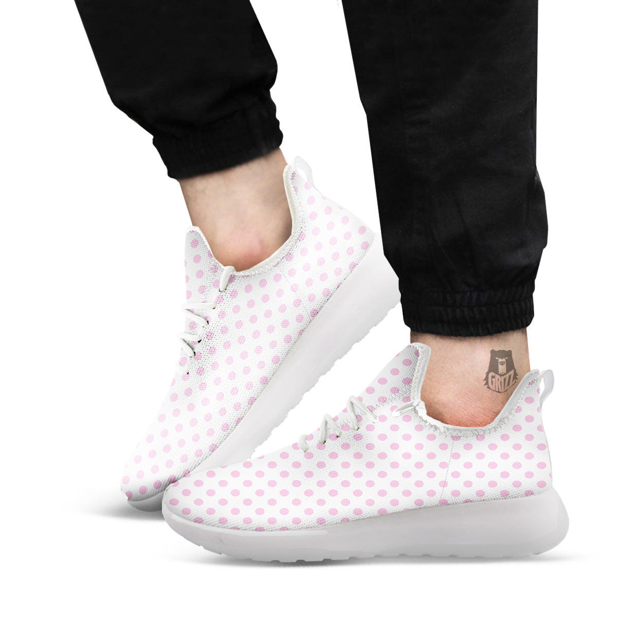Light Pink Dots And White Print Pattern White Athletic Shoes-grizzshop
