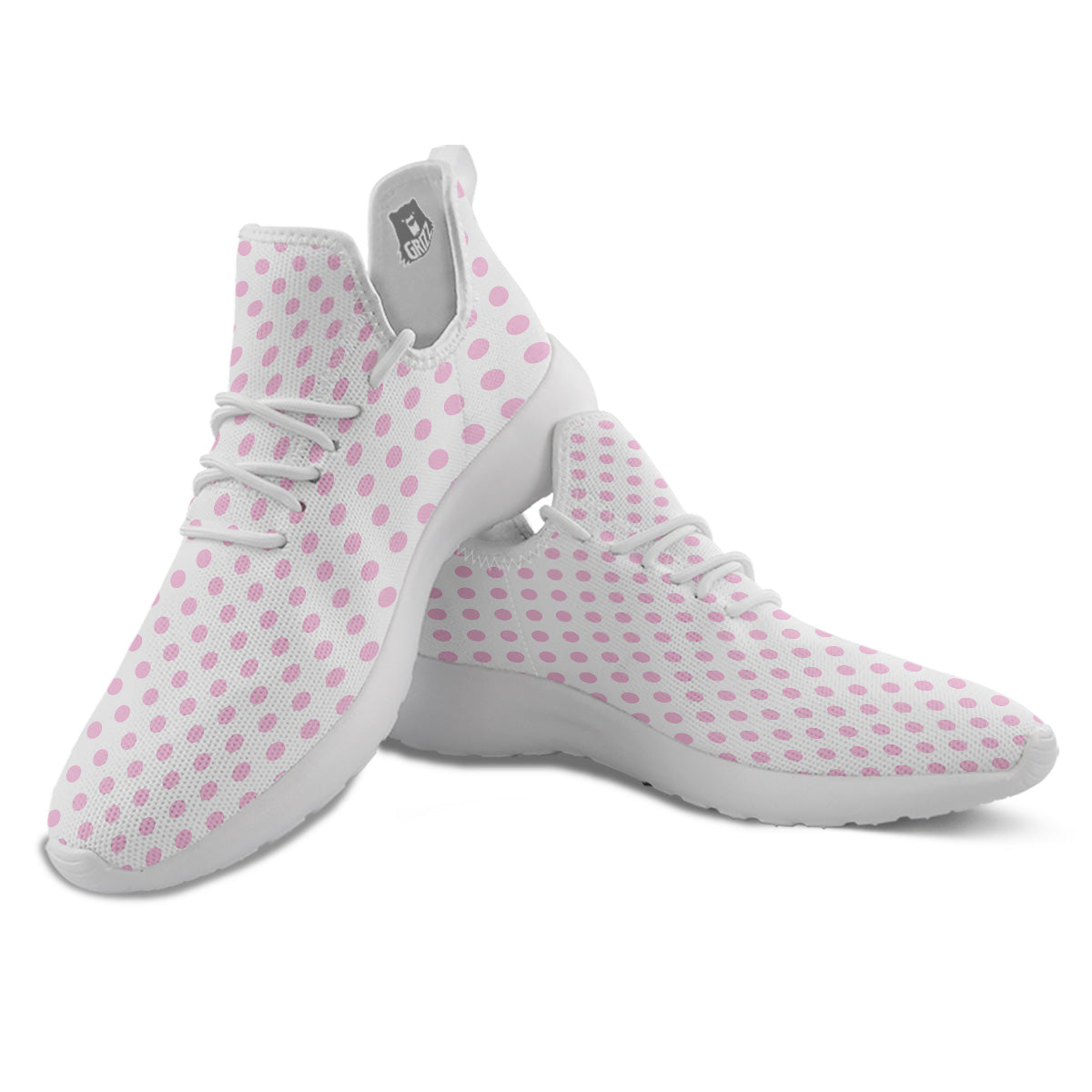 Light Pink Dots And White Print Pattern White Athletic Shoes-grizzshop