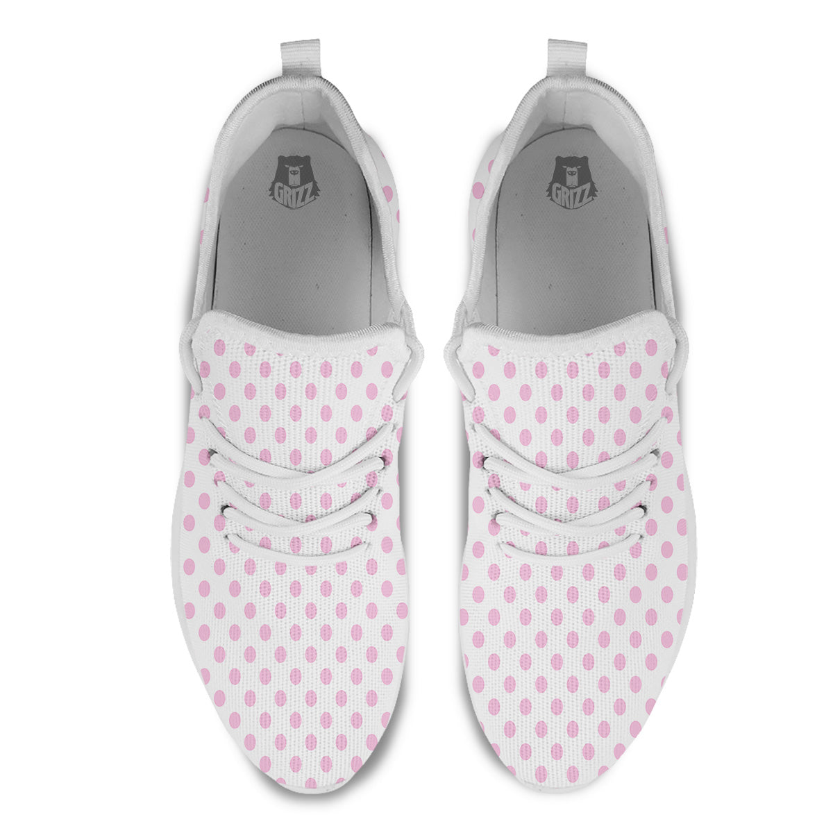 Light Pink Dots And White Print Pattern White Athletic Shoes-grizzshop