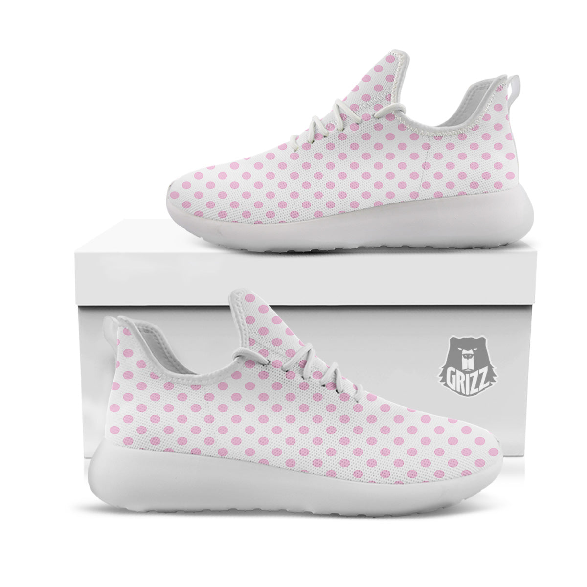 Light Pink Dots And White Print Pattern White Athletic Shoes-grizzshop