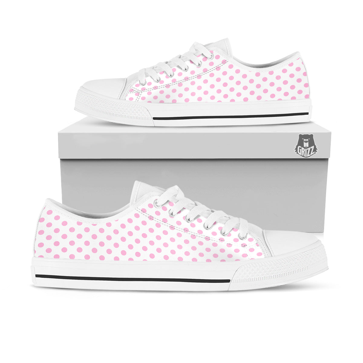 Light Pink Dots And White Print Pattern White Low Top Shoes-grizzshop