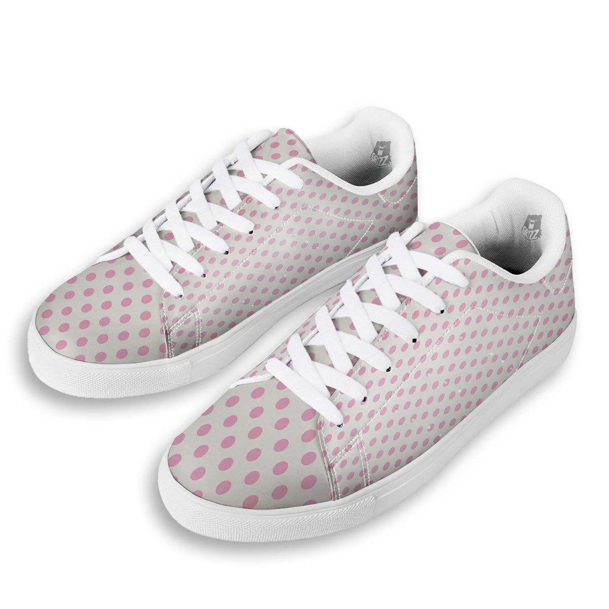 Light Pink Dots And White Print Pattern White Low Top Sneakers-grizzshop