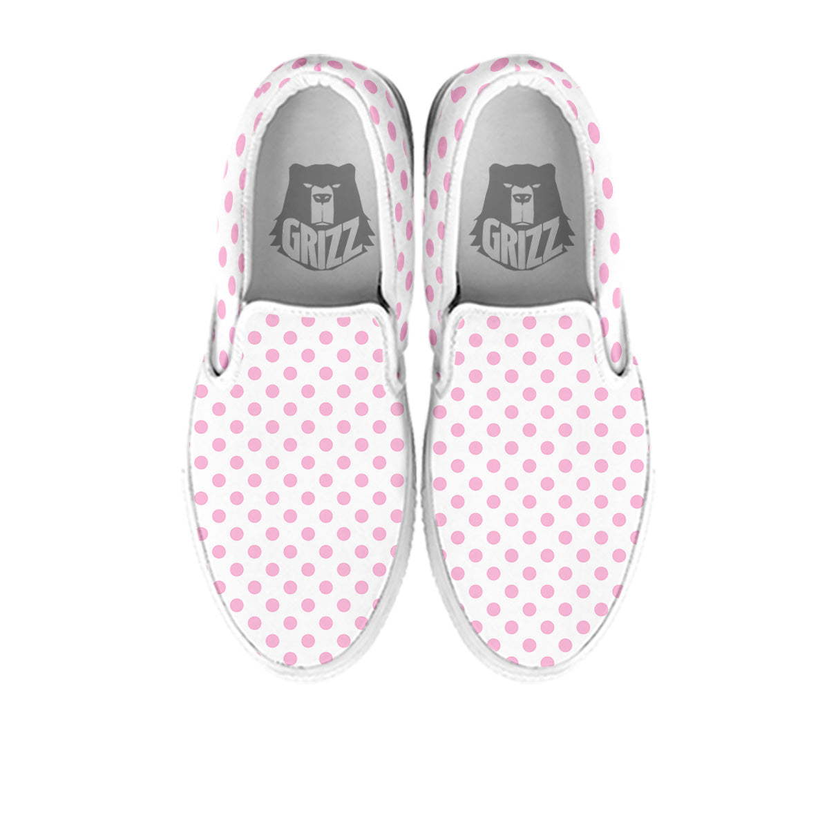 Light Pink Dots And White Print Pattern White Slip On Shoes-grizzshop