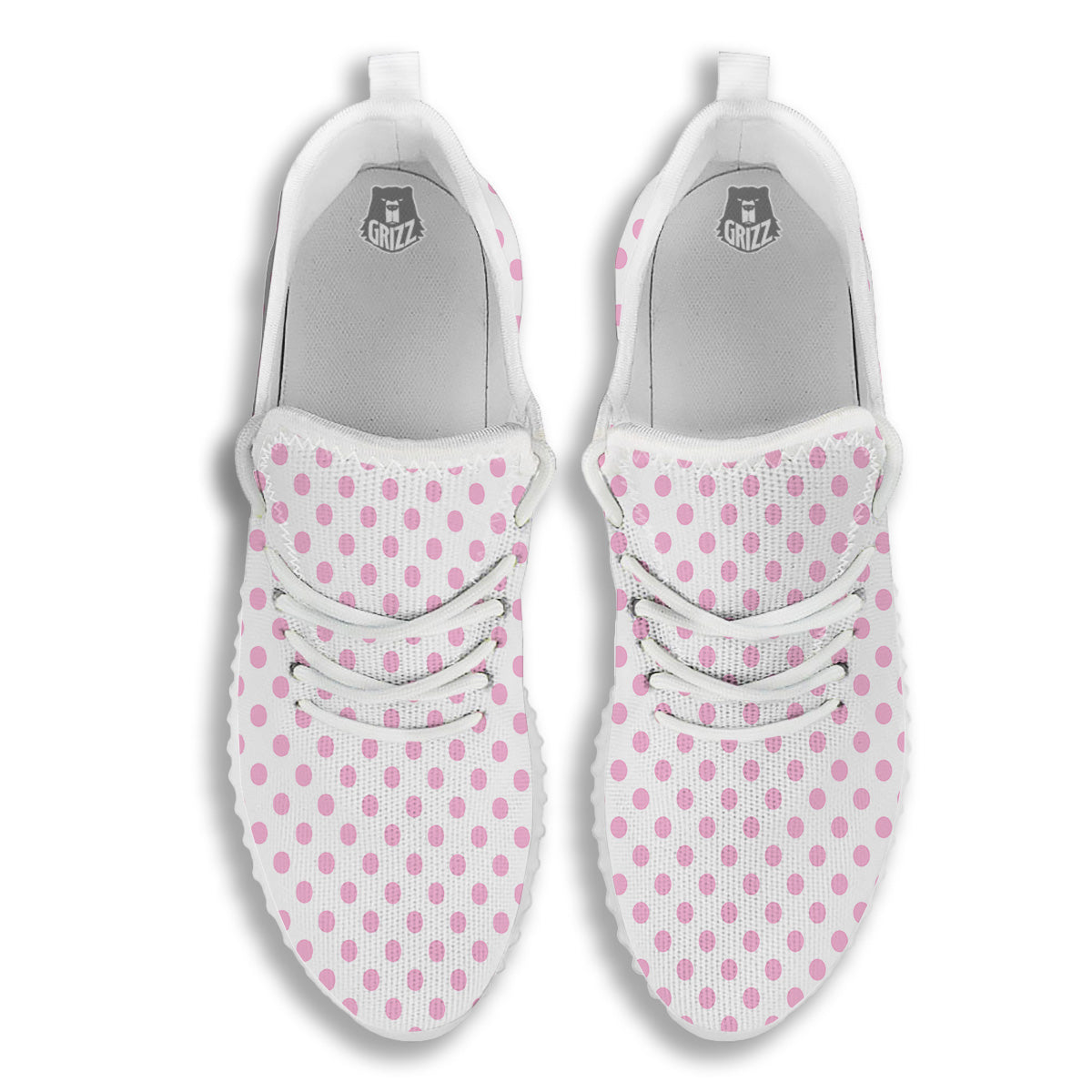 Light Pink Dots And White Print Pattern White Walking Shoes-grizzshop