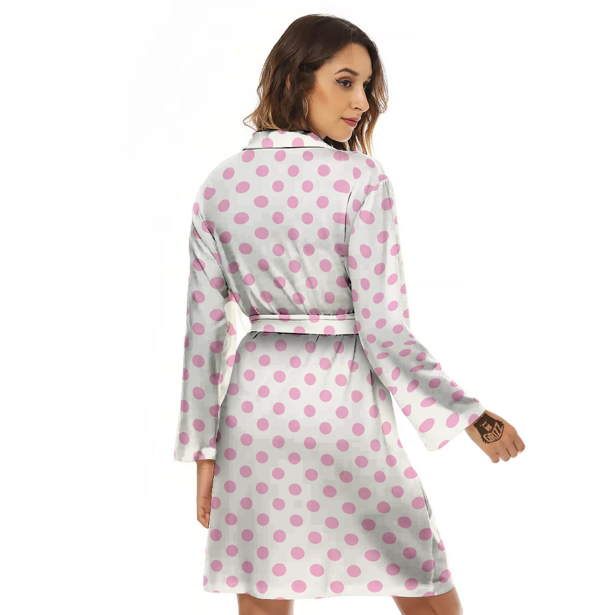 Light Pink Dots And White Print Pattern Women's Robe-grizzshop