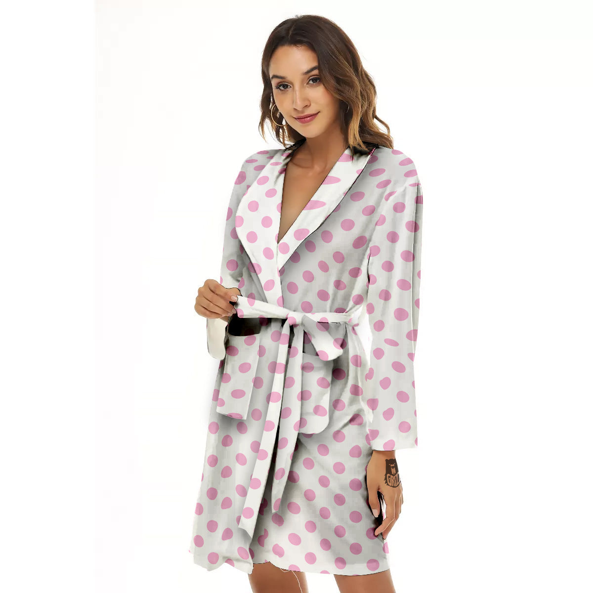 Light Pink Dots And White Print Pattern Women's Robe-grizzshop