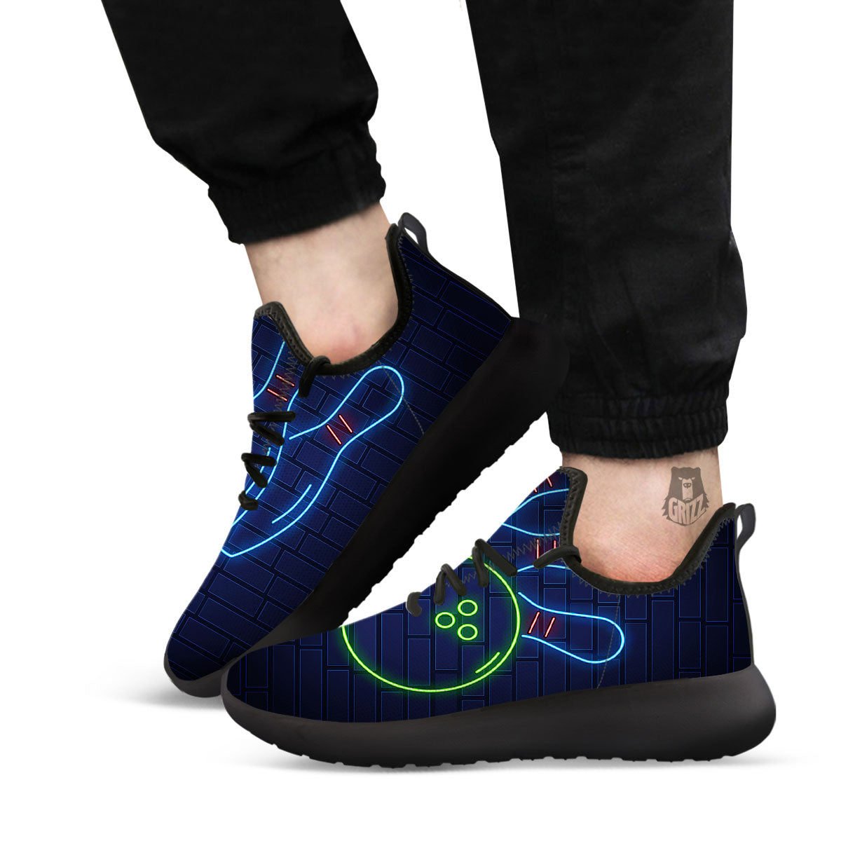Light Up Bowling Pins Print Black Athletic Shoes-grizzshop