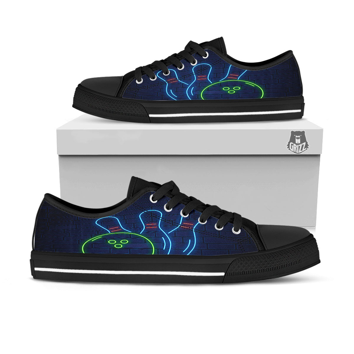 Light Up Bowling Pins Print Black Low Top Shoes-grizzshop