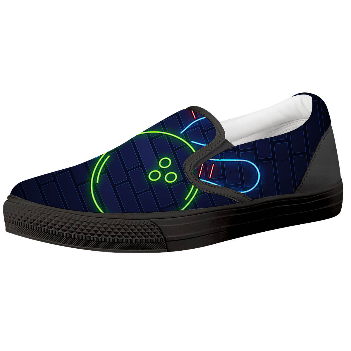 Light Up Bowling Pins Print Black Slip On Shoes-grizzshop