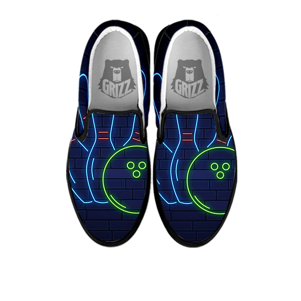Light Up Bowling Pins Print Black Slip On Shoes-grizzshop