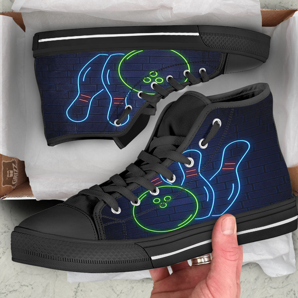 Light Up Bowling Pins Print High Top Shoes-grizzshop
