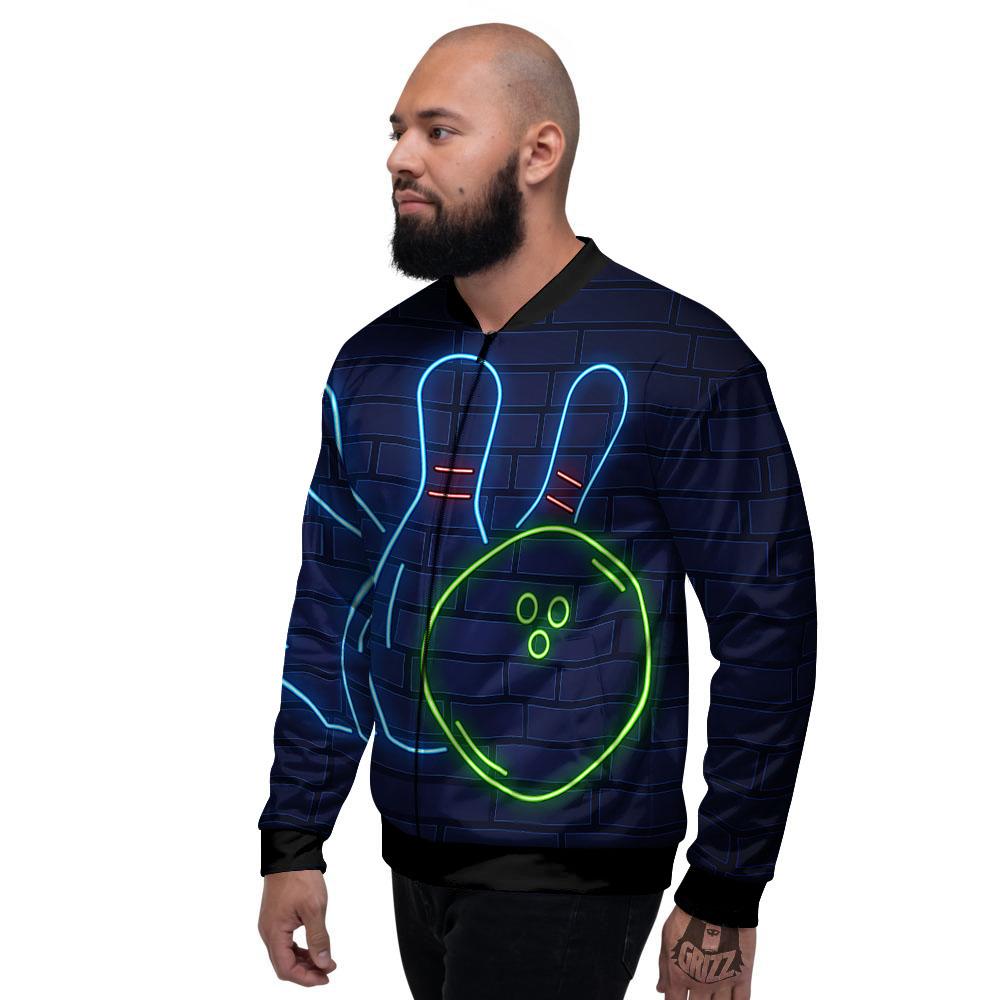 Light Up Bowling Pins Print Men's Bomber Jacket-grizzshop