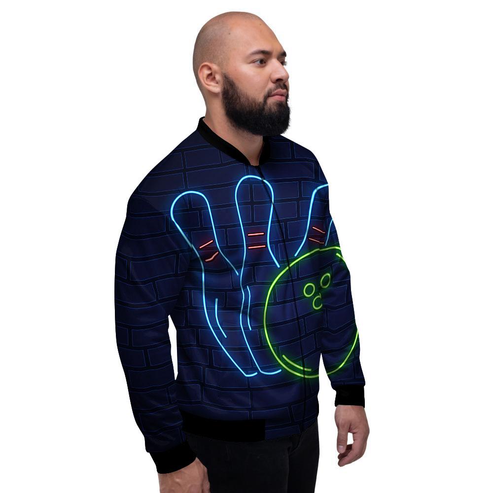 Light Up Bowling Pins Print Men's Bomber Jacket-grizzshop
