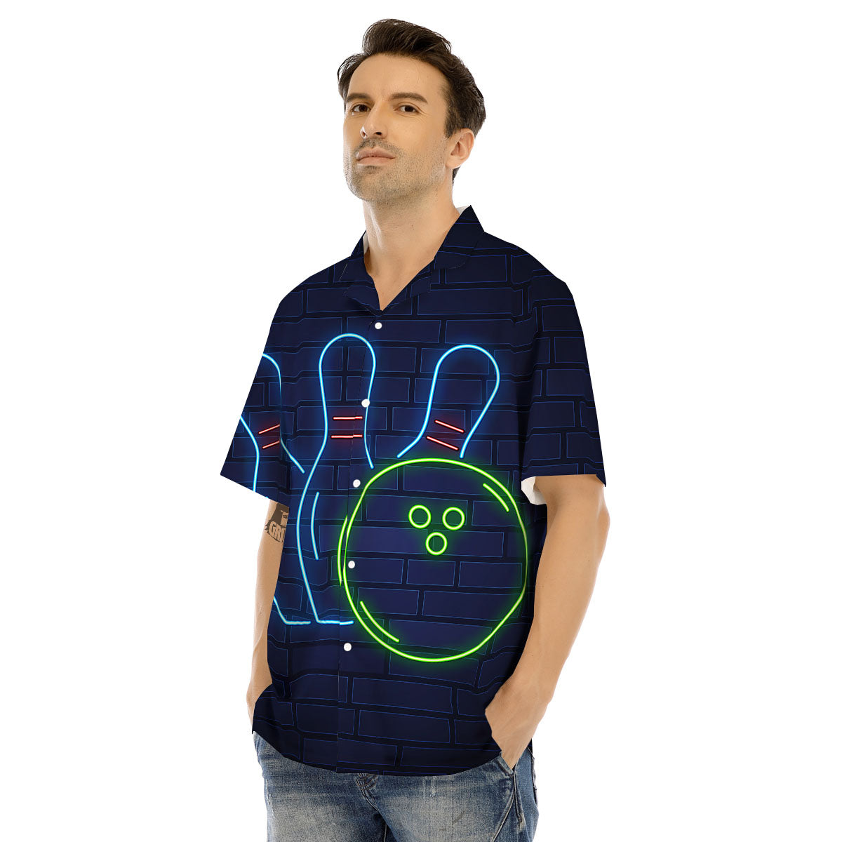 Light Up Bowling Pins Print Men's Hawaiian Shirt-grizzshop