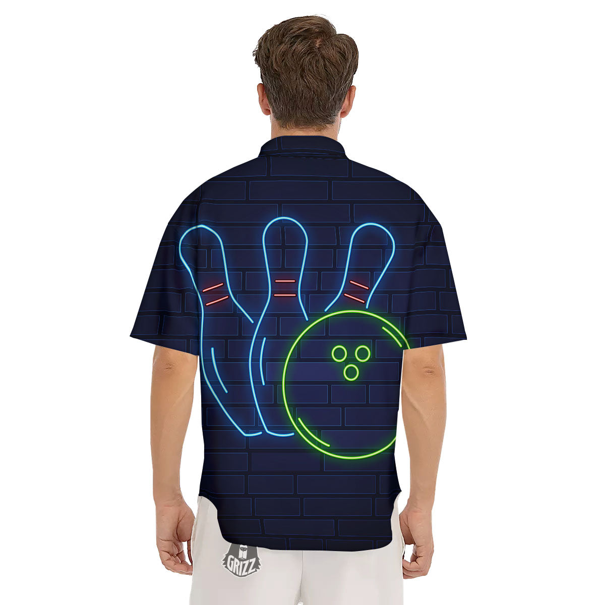 Light Up Bowling Pins Print Men's Short Sleeve Shirts-grizzshop