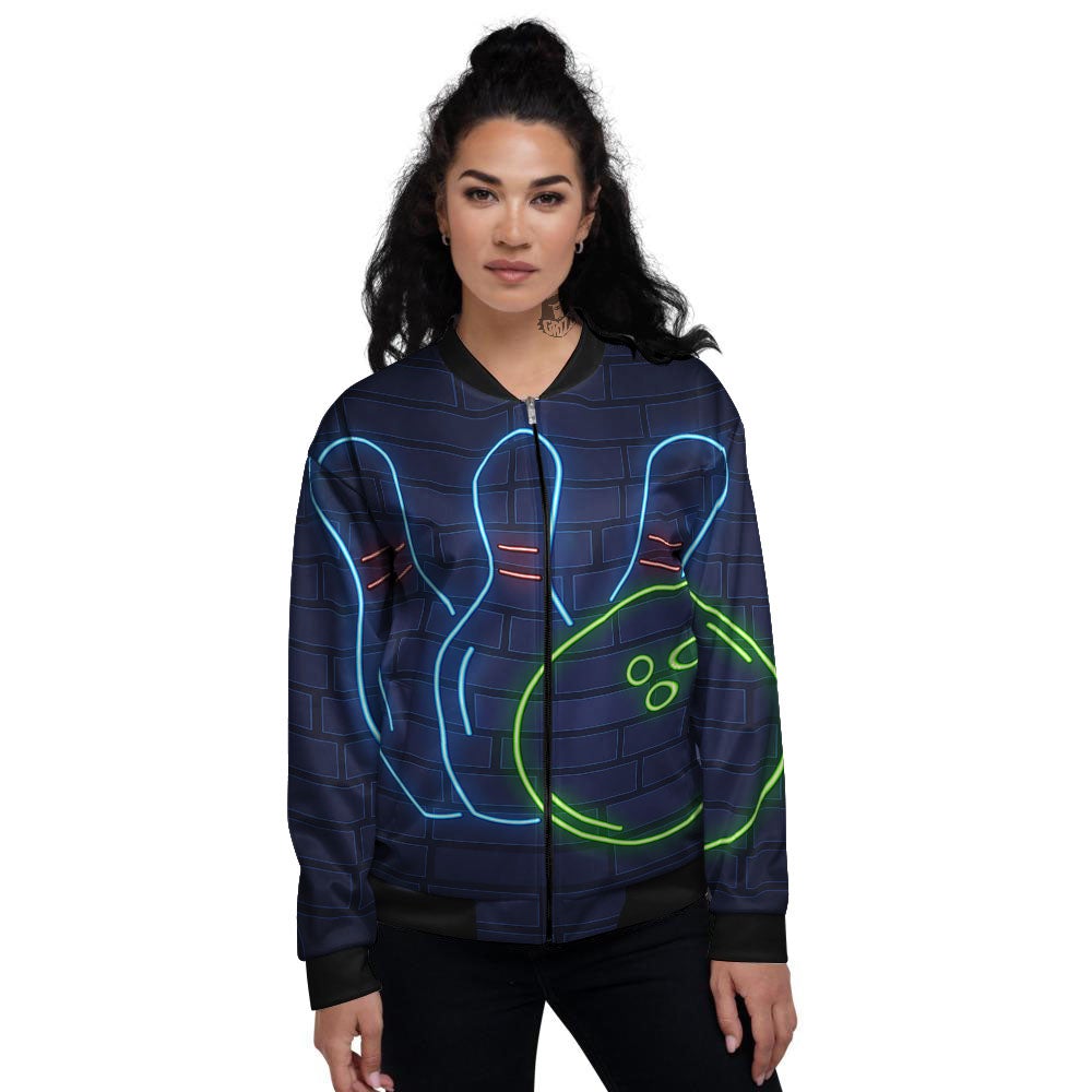 Light Up Bowling Pins Print Women's Bomber Jacket-grizzshop