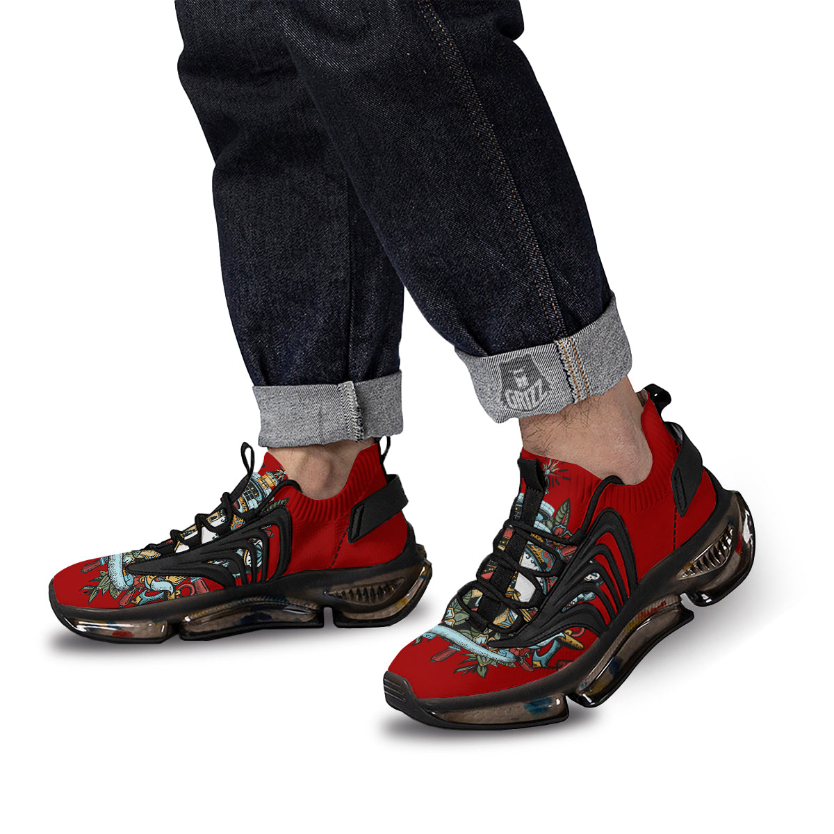 Lighthouse Sea Adventure Tattoo Print Black Gym Shoes-grizzshop