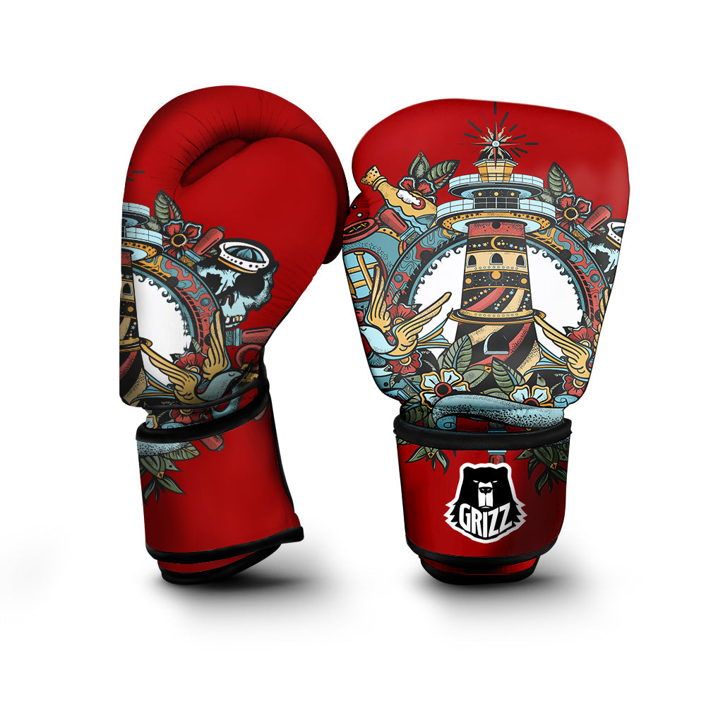Lighthouse Sea Adventure Tattoo Print Boxing Gloves-grizzshop