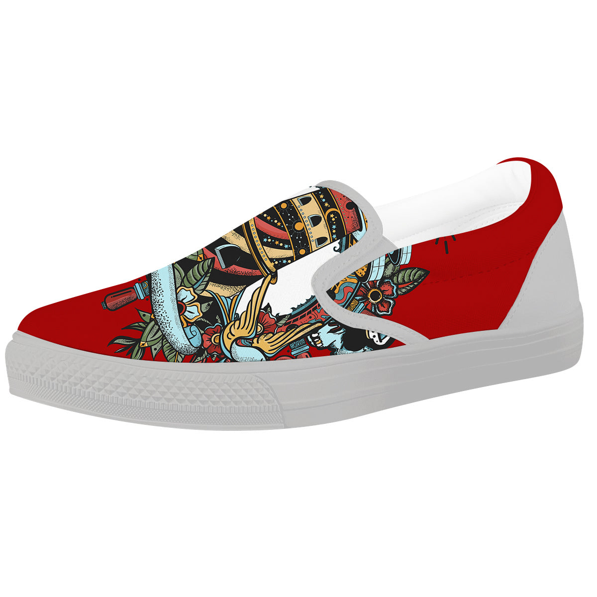 Lighthouse Sea Adventure Tattoo Print White Slip On Shoes-grizzshop