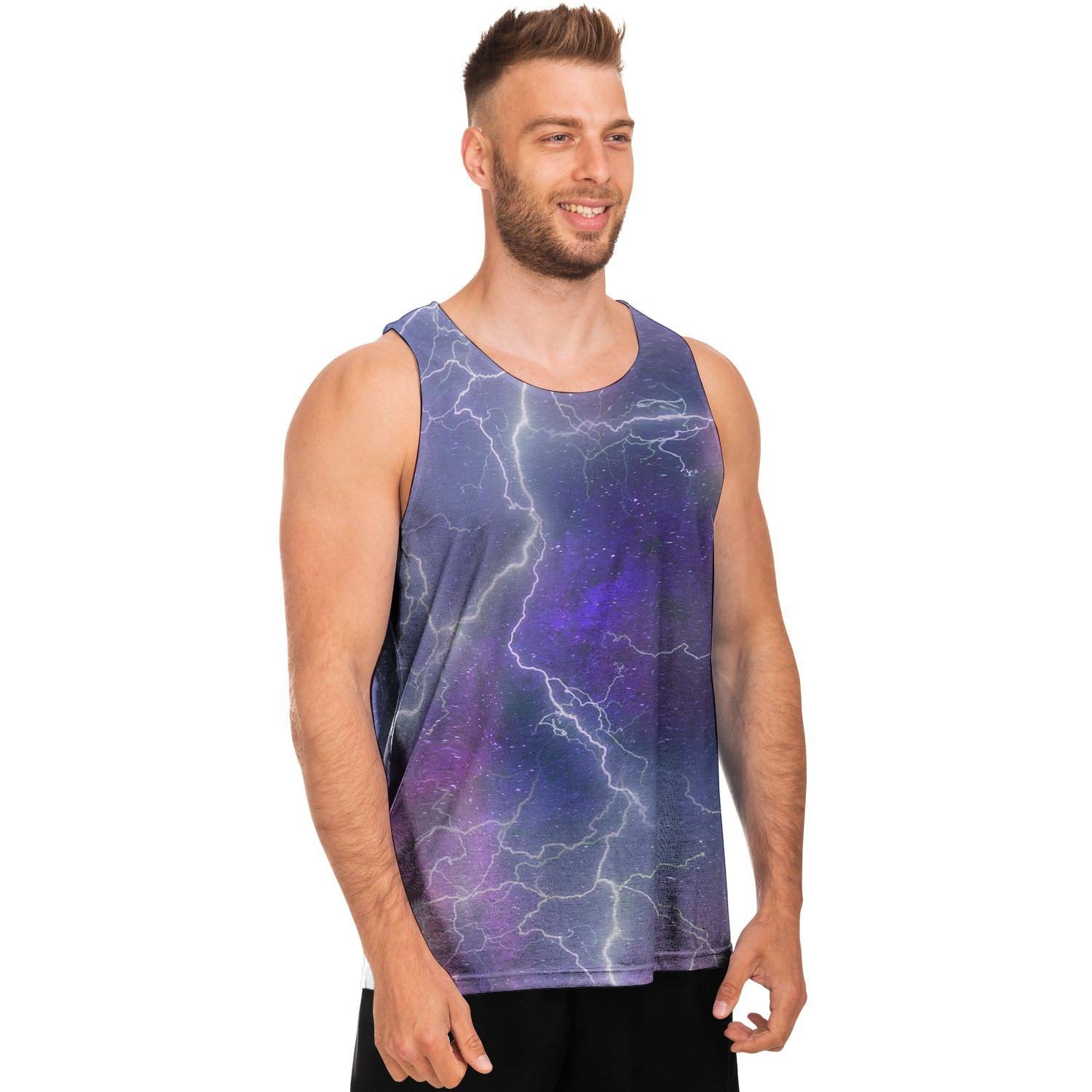 Lightning Aurora Galaxy Space Men's Tank Tops-grizzshop